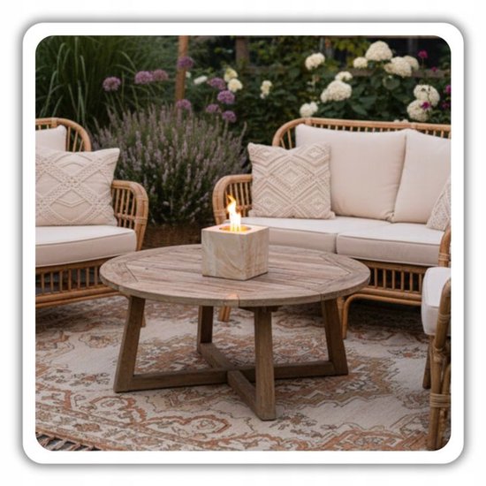 Hage - Table Fireplace - Bio Fireplace - Freestanding Bio-Ethanol Table Fireplace - Smokeless Bio Fireplace for Indoor & Outdoor - Modern Design - 10 x 10 x 12 cm - Beige Stone Look