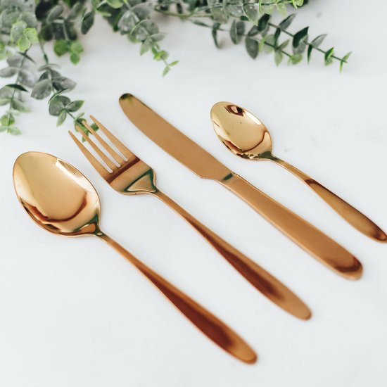 HOMLA - Abele Besteckset - 16-teiliges Luxus-Besteckset - Schillerndes Besteckset - Modernes Tafelbesteck - Löffel, Gabeln & Messer - Edelstahl - Gold