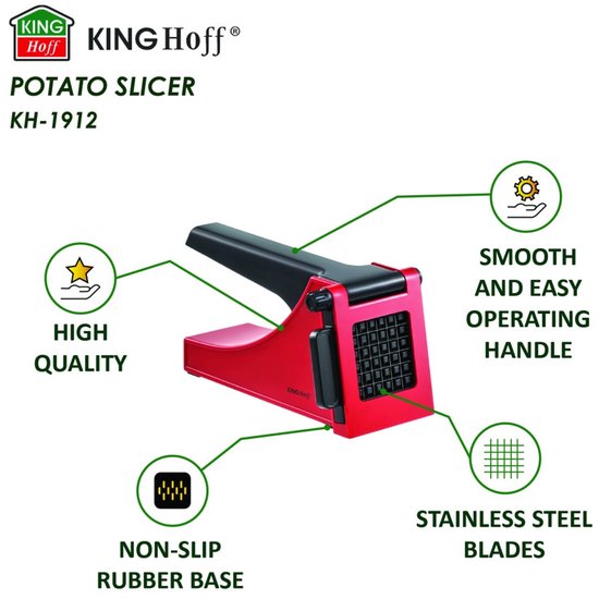 Kinghoff 1912 - Pommesschneider - 36 x 10 mm Stücke - Edelstahlklingen - Rot