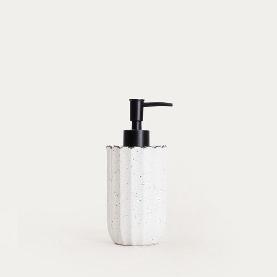 Homla - Distributeur de savon Scallop en céramique - Pompe à savon de salle de bain design moderne - Distributeur de savon pour les mains cuisine et salle de bain - Flacon à savon compact en grès luxueux - 0,34 L - 7,5 x 17,8 cm - Blanc
