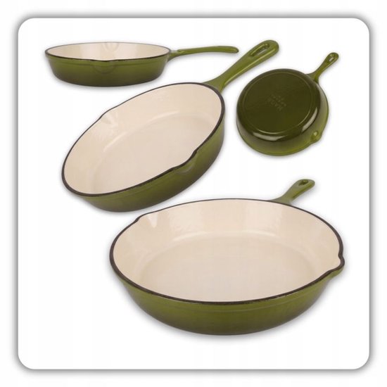 Hage - Poêle à frire - Poêle en fonte émaillée - Poêle à frire en fonte - Compatible induction, gaz et four - Ø20 x 4,5 cm - Vert olive