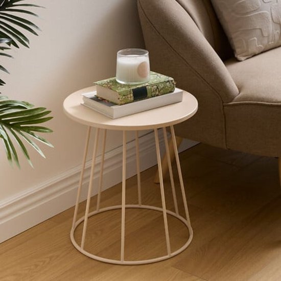 Salontafel en bijzettafel beige (latte) – rond, metaal, Ø 38 x 42 cm – foto 2