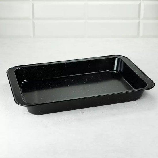 KINGHOFF Marble-Look Baking Tin - Rectangular Cake Pan 42.5 x 28.5 x 5 cm - Black Non-Stick Coating - Oven Safe