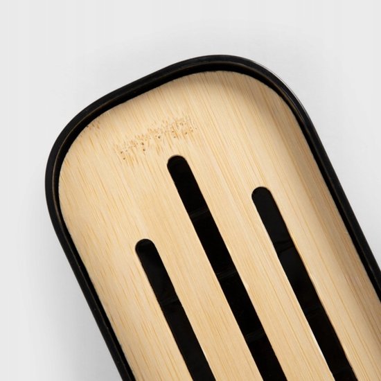 Homla - Tula Bathroom Accessory Set - 4-Piece Bathroom Accessories Set - Bathroom Set - Modern Bathroom Accessories - Soap Dispenser with Bamboo - Tumbler - Toothbrush Holder - Soap Dish - Black