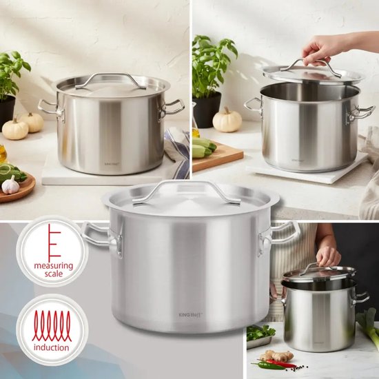 Cooking Pot - Large Soup Pot - Stockpot with Lid - for Soup, Pasta & Stews - Induction Suitable - 9L - Stainless Steel - Ø25 x 18 cm - Silver