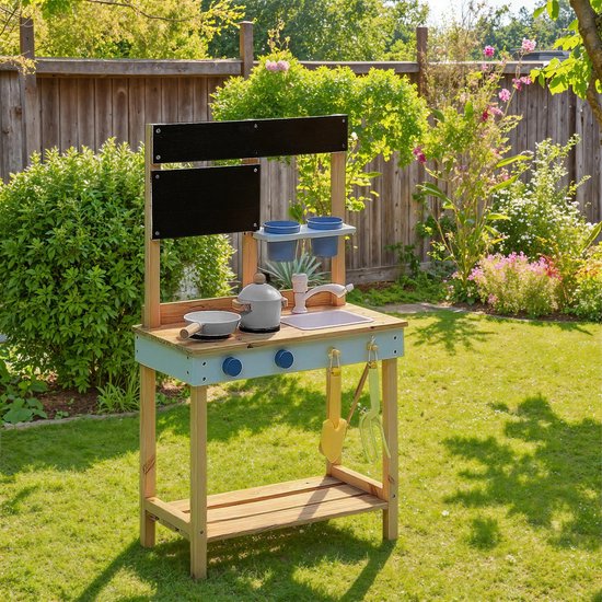 Atmosphera houten kinderkeuken voor buiten, volledig uitgerust met accessoires