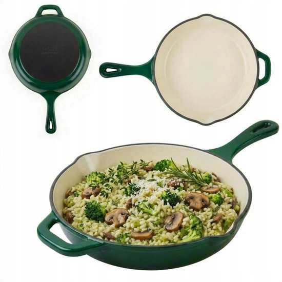 Hage - Cast Iron Frying Pan - Enameled Skillet with High Rim - Induction, Gas, Electric & Oven Safe - For Baking and Roasting - Even Heat Distribution - Ergonomic Handle - Ø26 cm - Bottle Green