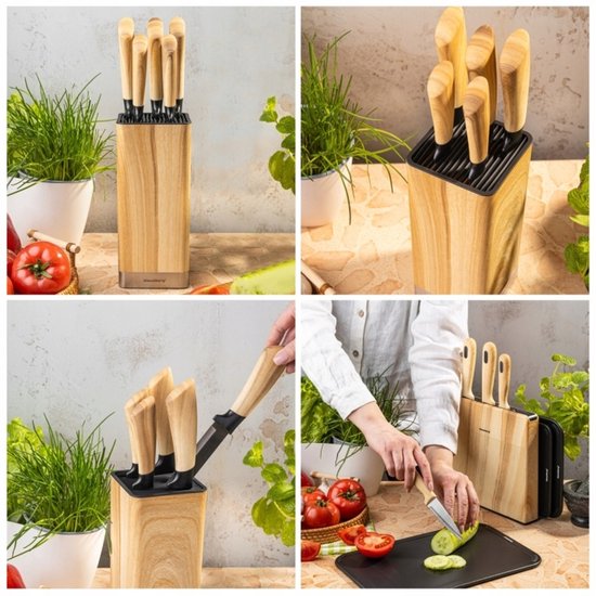 Klausberg – Messerset – 6-teilig – Küchenmesserset – 5 Edelstahl-Küchenmesser – Messerhalter – Professionelle Kochmesser – Küchenzubehör mit Messerblock – Holzoptik