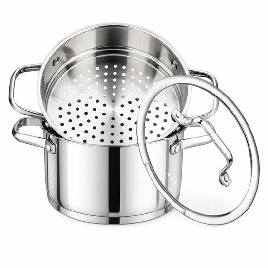 Vcasa 3-delige stoompan met stoominzet en afgietdeksel, Ø20 cm, 3,4 L, rvs