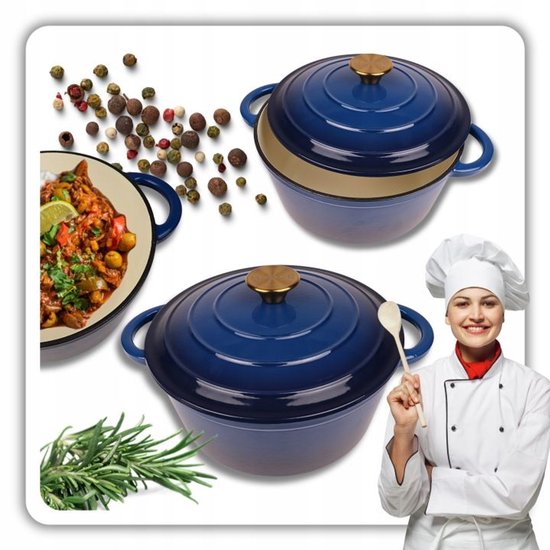Hage - Dutch Oven - Enameled Cast Iron Casserole - Casserole - Suitable for Induction, Gas & Oven - Includes Trivet & Handle Protectors - 3 Liters - Ø22 x 9.5 cm - Blue