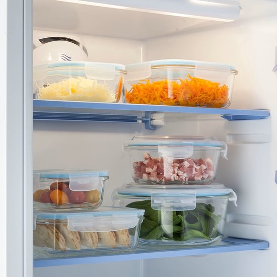 5Five Food storage container with lid - 3x - glass - airtight - with clips - 18 x 12 x 6 cm - 800 ml