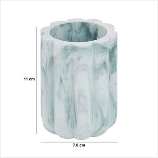 Ensemble d'accessoires de salle de bain – Accessoires de salle de bain modernes – Pompe à savon 230 ml et porte-brosse à dents – Ensemble distributeur de savon de luxe et porte-brosse à dents – Polyrésine – Marbre blanc