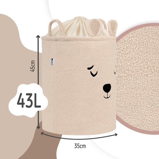 SIPO Toy Baskets Bouclé – Set of 2 – Bear/Cat Design – 43 L – Beige/Pink