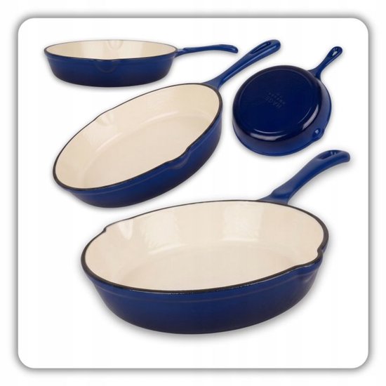 Hage - Poêle à frire - Poêle en fonte émaillée - Poêle en fonte - Compatible induction, gaz & four - Ø20 x 4,5 cm - Bleu
