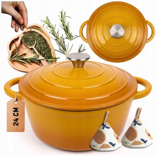 Emaillierter Gusseisentopf 24 cm 4L Senfgelb