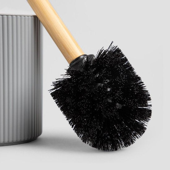 Homla - Loreto Bathroom Accessory Set - Bathroom Accessory Set - 5-Piece - Complete Bathroom Set with Bamboo - Soap Dispenser - Toothbrush Holder - Toilet Brush - Modern Bathroom Accessories - Grey