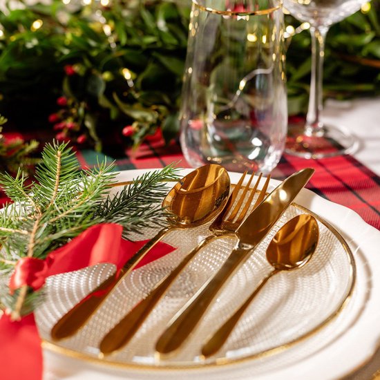 HOMLA - Abele Besteckset - 16-teiliges Luxus-Besteckset - Schillerndes Besteckset - Modernes Tafelbesteck - Löffel, Gabeln & Messer - Edelstahl - Gold