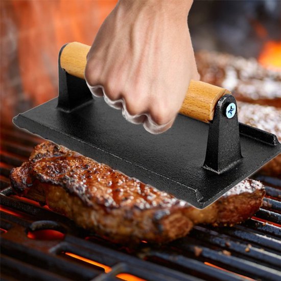 Kinghoff KH-1758 gietijzeren hamburgerpers – houten handgreep, 21 cm – foto 7