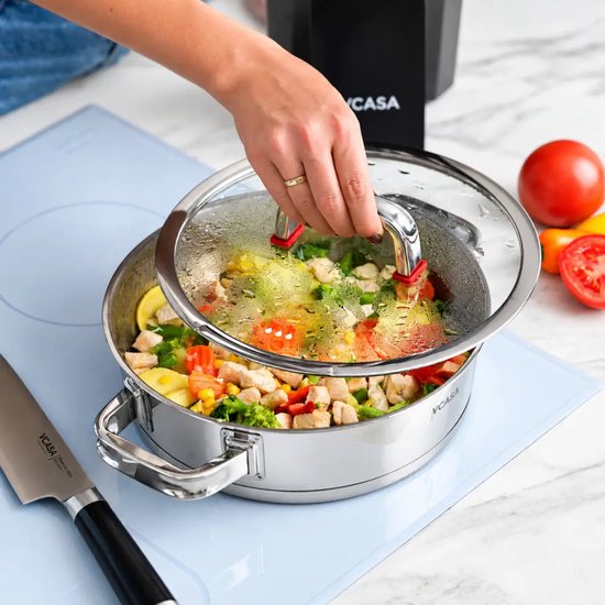 Lage braadpan 24 cm met glazen deksel, 2,7 liter, rvs, geschikt voor alle warmtebronnen