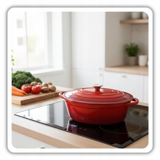 Hage - Cocotte - Cocotte en fonte émaillée avec couvercle - Compatible four et induction - Pour rôtir, mijoter et gratiner - 6 litres - 34 x 26 x 18 cm - Rouge