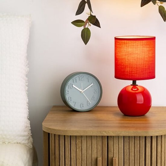 Timéo Ball Table Lamp - Ceramic Lamp - Set of 2 - Modern Table Lamp with Cord - Ambient Lighting for Living Room - Bedroom - Office - 25cm in Height - Red