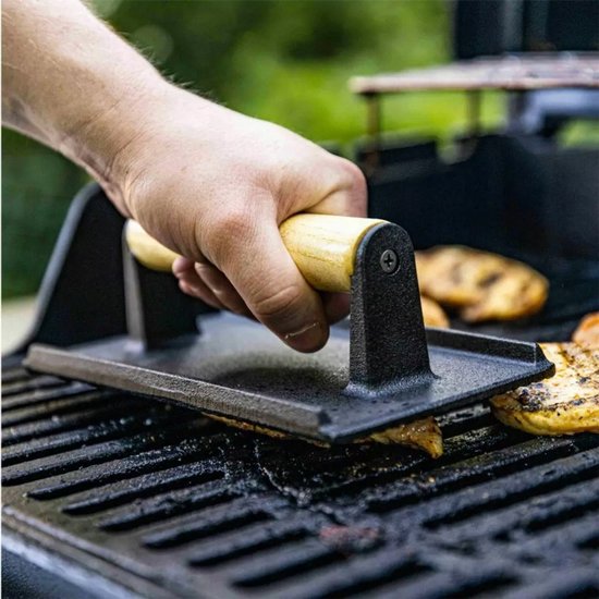 Kinghoff KH-1758 gietijzeren hamburgerpers – houten handgreep, 21 cm – foto 4