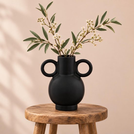 Atmosphera bloemenvaas Omega zwart keramiek 15 x 22 cm