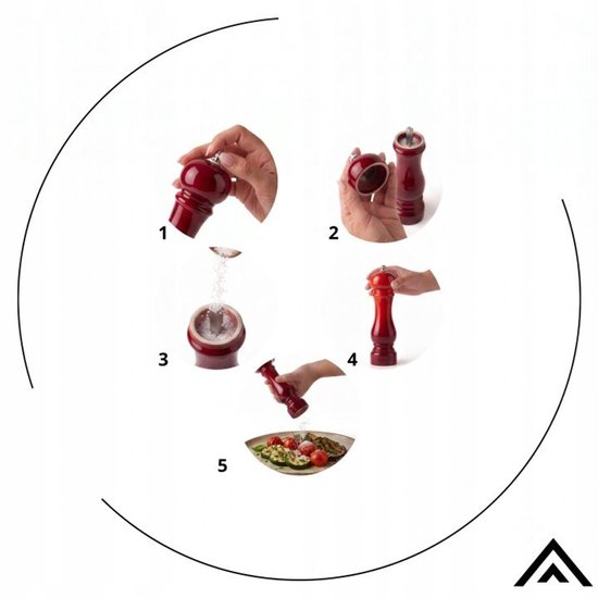 Hage - Manual Pepper and Salt Mills - Salt & Pepper - Ceramic Grinding Mechanism - Adjustable Grind - 100 ml - Ø5.5 x 22 cm - Red