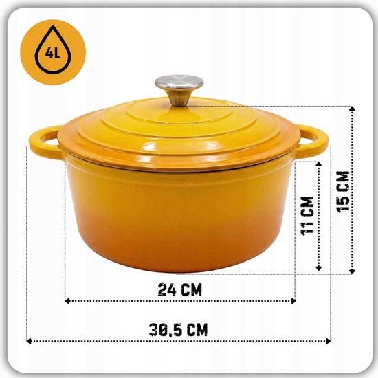 Emaillierter Gusseisentopf 24 cm 4L Senfgelb