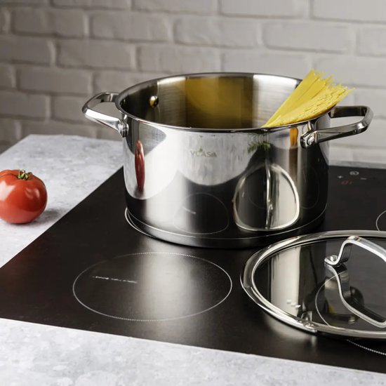 Vcasa rvs kookpan 24 cm, 5,8 liter, met glazen afgietdeksel en maataanduiding