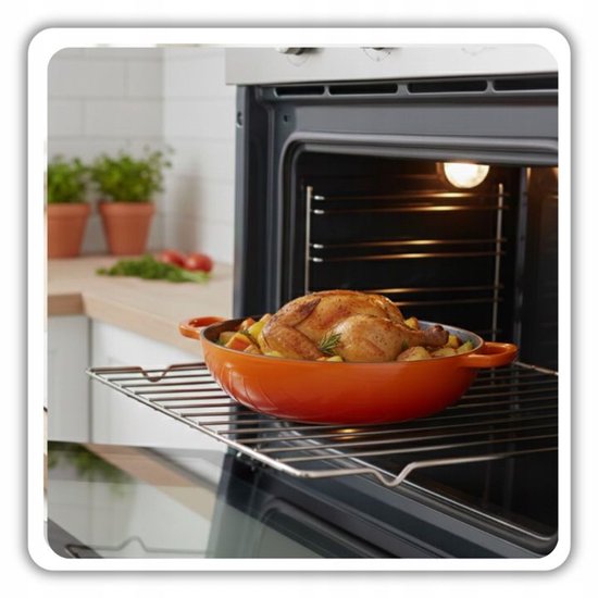 Hage - Braadpan - Lage Gietijzeren Braadpan met Deksel - Geëmailleerd - Oven & Inductie Geschikt - Voor Braden, Stoven en Ovenschotels - 3 Liters - 40,5 x 30 x 10,5 cm - Oranje