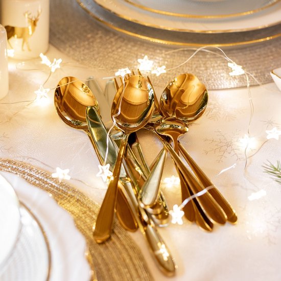 HOMLA - Abele Besteckset - 16-teiliges Luxus-Besteckset - Schillerndes Besteckset - Modernes Tafelbesteck - Löffel, Gabeln & Messer - Edelstahl - Gold