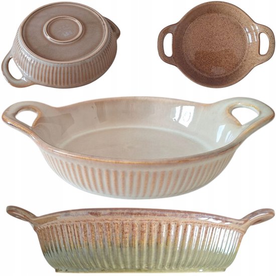Keramische ovenschaal rond met handgrepen, 900 ml, Ø22 cm, lichtbruin