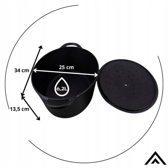 Hage - Cocotte - Cocotte en fonte avec couvercle - Pour induction, gaz, four, grill et feu - 6,2 litres - 34 x 25 x 13,5 cm - Noir