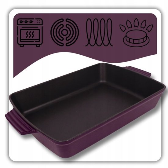 Hage - Backform - Auflaufform - Gusseiserne Auflaufform - Emaillierter Bräter mit Griffen - Geeignet für Induktion, Backofen & alle Herdarten - 3,5 Liter - 32 x 23,5 cm - Auberginenfarben