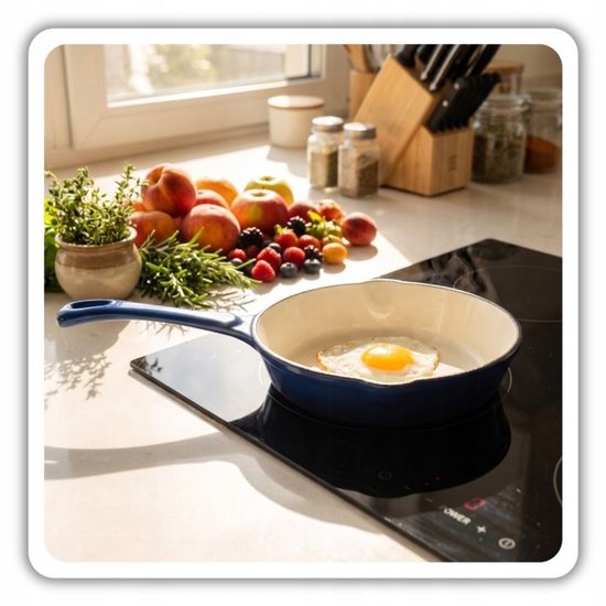 Hage - Poêle à frire - Poêle en fonte émaillée - Poêle en fonte - Compatible induction, gaz & four - Ø20 x 4,5 cm - Bleu