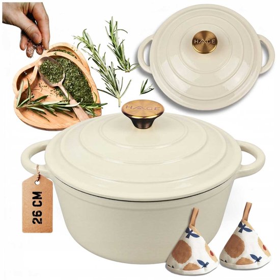 Cocotte en fonte émaillée HAGE 2 6 cm 5L Crème
