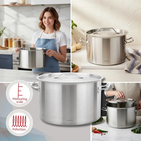 Cooking Pot - Catering Pot - Extra Large Soup Pot with Lid - Stockpot - Induction Suitable - for Soup, Pasta & Stews - 44L - Ø45 cm - Stainless Steel