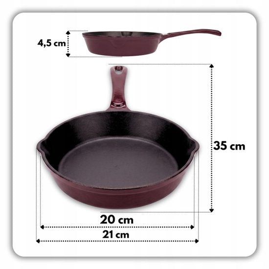 Hage - 3-Delig Gietijzeren Ovenset - 6L Braadslede met Deksel 34 cm & Bakvorm 3, 5L 32 x 23, 5 cm - Geëmailleerde Koekenpan 20 cm - Inductie, Gas & Oven - Voor Braden, Bakken & Ovenschotels - Aubergine