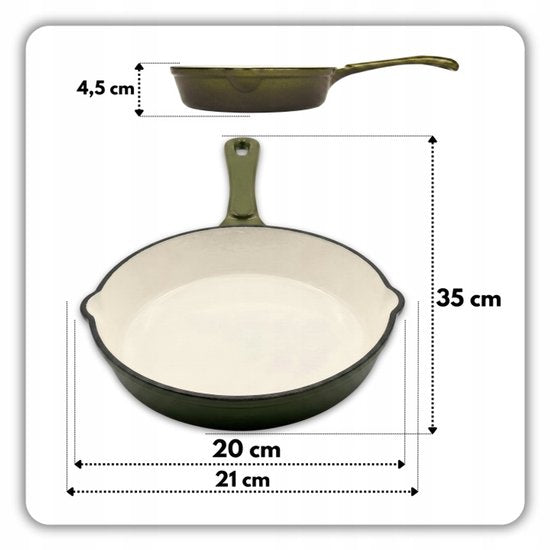 Hage - Gusseisen Kochset 4-teilig - Schmortopf 5L 26 cm mit Deckel & Bratpfanne 20 cm - 2 Salz- und Pfeffermühlen 100 ml - Emailliert - Induktion, Gas & Backofen - Keramikmahlwerk - Olivgrün