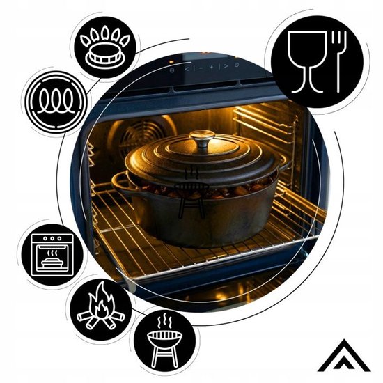 Hage - Cocotte - Cocotte en fonte avec couvercle - Pour induction, gaz, four, grill et feu - 6,2 litres - 34 x 25 x 13,5 cm - Noir