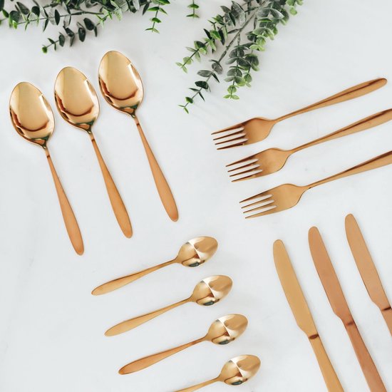 HOMLA - Abele Besteckset - 16-teiliges Luxus-Besteckset - Schillerndes Besteckset - Modernes Tafelbesteck - Löffel, Gabeln & Messer - Edelstahl - Gold