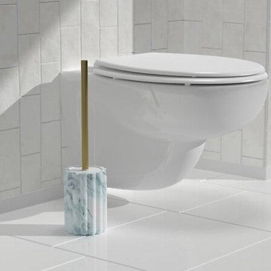 Set d'accessoires de salle de bain – Accessoires de salle de bain modernes – Pompe à savon 230 ml & set brosse WC – Distributeur de savon de luxe & brosse WC avec support – Polyrésine – Marbre blanc
