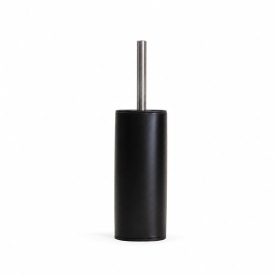 HOMLA - Porte-brosse WC Linea Mat - Brosse WC - Accessoire de salle de bain avec récipient fermé - Ensemble brosse WC hygiénique - Support en métal - 9,8 x 9,8 x 35,3 cm - Noir mat