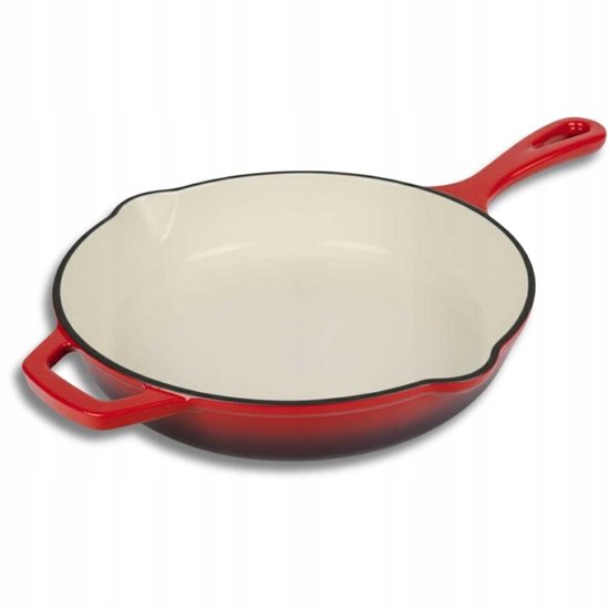 Hage - Poêle à frire - Poêle en fonte émaillée - Poêle à frire en fonte - Convient pour induction, gaz et four - Ø26 cm - Rouge