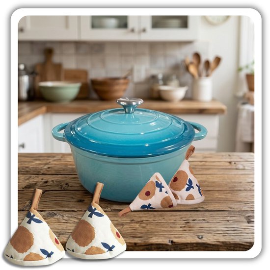 Hage gietijzeren braadpan 26 cm, 5 liter, azuurblauw, geëmailleerd, met deksel