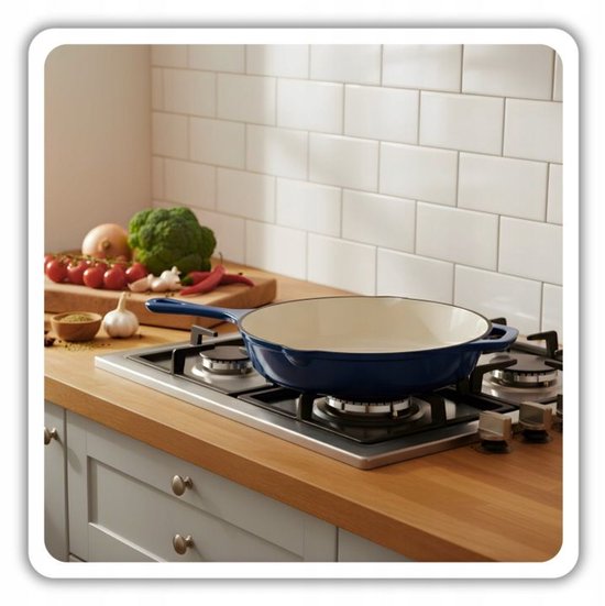 Hage - Bratpfanne - Emaillierte Gusseisen-Bratpfanne - Gusseisen-Bratpfanne - Geeignet für Induktion, Gas & Backofen - Ø26 cm - Blau