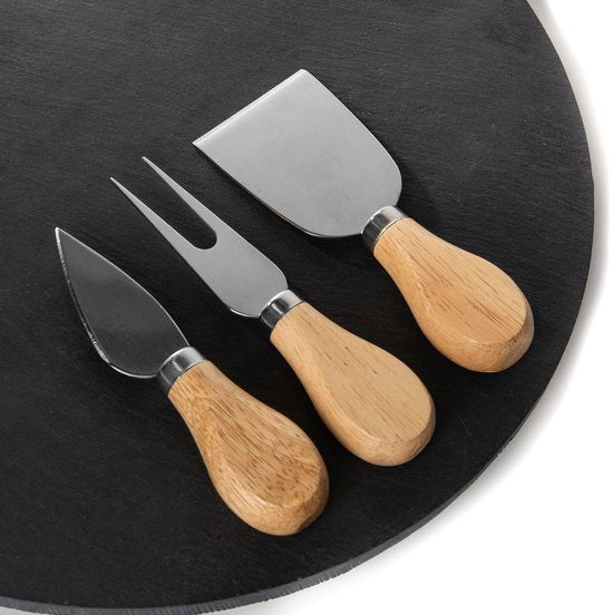 Homla - B2STONE Draaiplateau Serveerplank met Mes - Leisteen Kaasplank - Draaiend Tapas Bord - Luxe Serveerplank Kaas - Borrelplank - Snack Plateau met Draaisysteem - Ø30 cm - Zwart
