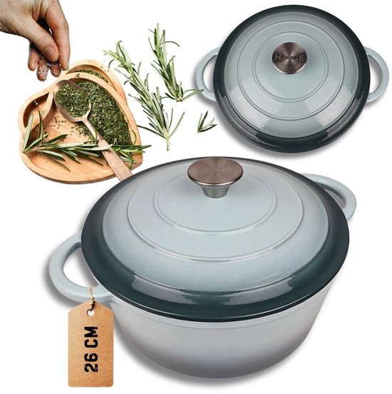 Hage gietijzeren braadpan met deksel – 5 liter, Ø 26 cm, mintgroen