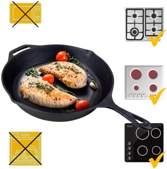 Hage - Gietijzeren Koekenpan - Cast Iron Frying Pan - Mini Bakpan - Natuurlijk Antiaanbak Effect - BBQ & Kampvuur - Voor Bakken, Braden, Grillen & Serveren - Ø26,5 x 4,5 cm - Zwart